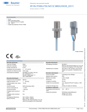 Baumer IR18V.P08S-F50.NO1Z.9BDU/0035_E011 Inductive proximity switch Fiche technique | Fixfr