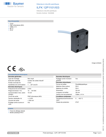 Baumer ILFK 12P1101/I03 Inductive sensors special version Fiche technique | Fixfr