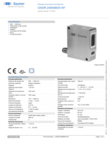 Baumer OADR 20I6586/S14F Distance sensor Fiche technique | Fixfr