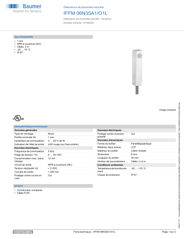 Baumer IFFM 06N35A1/O1L Inductive proximity switch Fiche technique | Fixfr