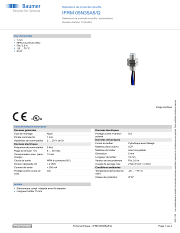 Baumer IFRM 05N35A5/Q Inductive proximity switch Fiche technique | Fixfr