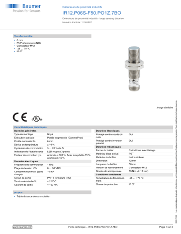 Baumer IR12.P06S-F50.PO1Z.7BO Inductive proximity switch Fiche technique | Fixfr