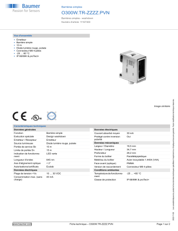 Baumer O300W.TR-ZZZZ.PVN Through beam sensor Fiche technique | Fixfr