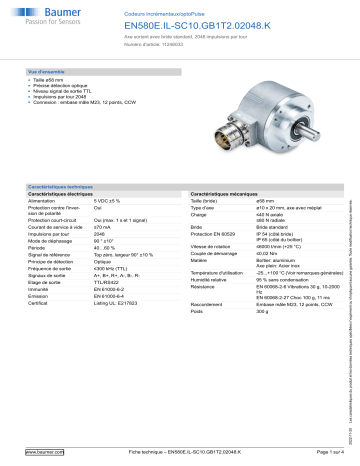 Baumer EN580E.IL-SC10.GB1T2.02048.K Incremental encoder Fiche technique | Fixfr