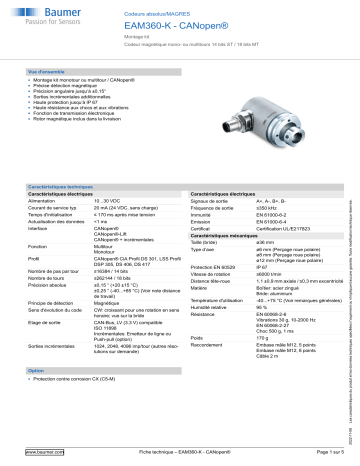 Baumer EAM360-K - CANopen® Absolute encoder Fiche technique | Fixfr