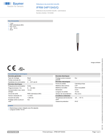 Baumer IFRM 04P15A5/Q Inductive proximity switch Fiche technique | Fixfr