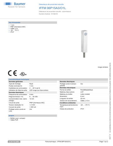 Baumer IFFM 06P15A3/O1L Inductive proximity switch Fiche technique | Fixfr