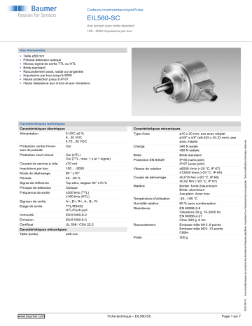 Baumer EIL580-SC Incremental encoder Fiche technique | Fixfr