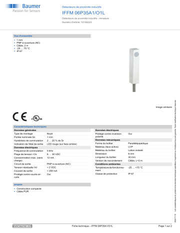 Baumer IFFM 06P35A1/O1L Inductive proximity switch Fiche technique | Fixfr