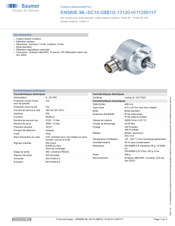 Baumer EN580E.ML-SC10.G$$1G.13120.H/11250117 Absolute encoder Fiche technique | Fixfr