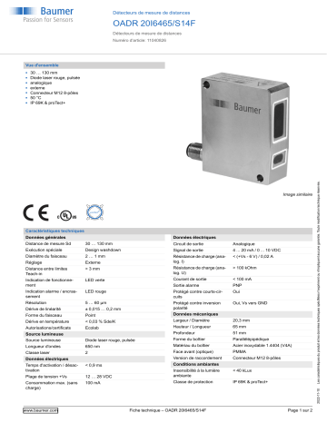 Baumer OADR 20I6465/S14F Distance sensor Fiche technique | Fixfr