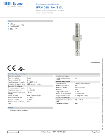 Baumer IFRM 08N17A4/S35L Inductive proximity switch Fiche technique | Fixfr