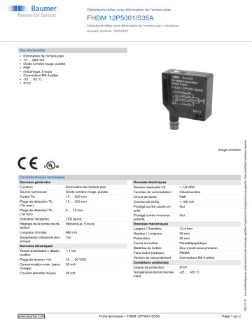 Baumer FHDM 12P5001/S35A Diffuse sensor Fiche technique | Fixfr