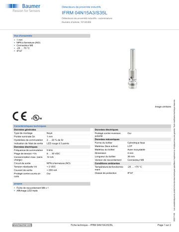 Baumer IFRM 04N15A3/S35L Inductive proximity switch Fiche technique | Fixfr