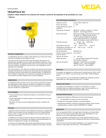 Vega VEGAPULS 6X Radar sensor for continuous level measurement of liquids and bulk solids spécification | Fixfr