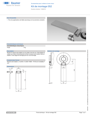 Baumer Mounting kit 052 Mounting hollow shaft encoder Fiche technique | Fixfr