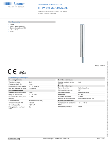 Baumer IFRM 06P37A4/KS35L Inductive proximity switch Fiche technique | Fixfr