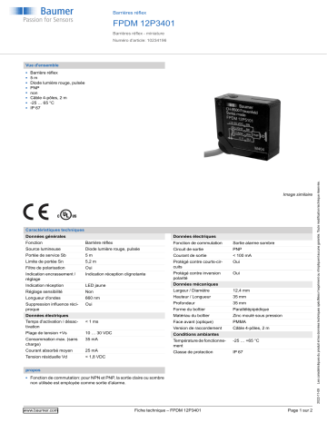 Baumer FPDM 12P3401 Retro-reflective sensor Fiche technique | Fixfr