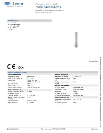 Baumer IWRM 04U9701/S05 Inductive distance sensor Fiche technique | Fixfr