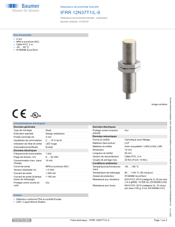 Baumer IFRR 12N37T1/L-9 Inductive proximity switch Fiche technique | Fixfr