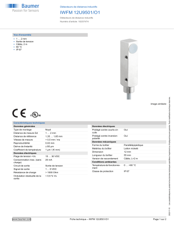 Baumer IWFM 12U9501/O1 Inductive distance sensor Fiche technique | Fixfr