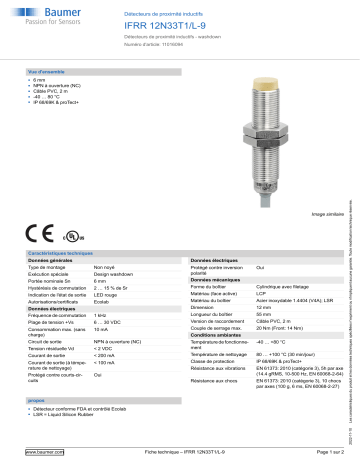 Baumer IFRR 12N33T1/L-9 Inductive proximity switch Fiche technique | Fixfr