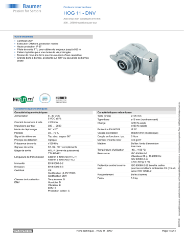 Baumer HOG 11 - DNV Incremental encoder Fiche technique | Fixfr