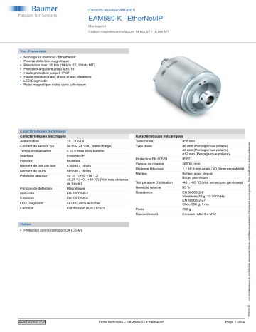 Baumer EAM580-K - EtherNet/IP Absolute encoder Fiche technique | Fixfr