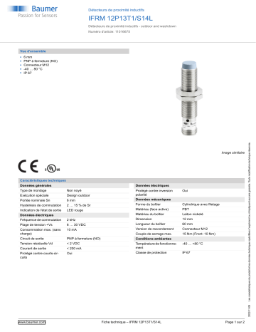 Baumer IFRM 12P13T1/S14L Inductive proximity switch Fiche technique | Fixfr