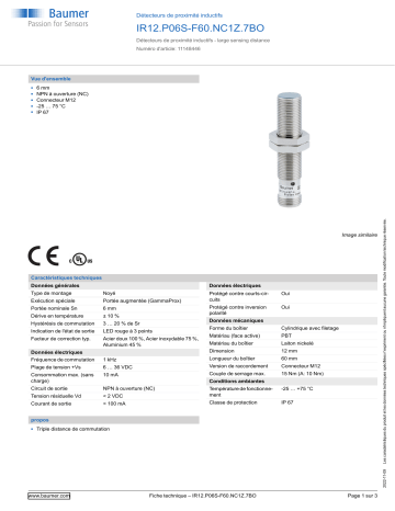 Baumer IR12.P06S-F60.NC1Z.7BO Inductive proximity switch Fiche technique | Fixfr