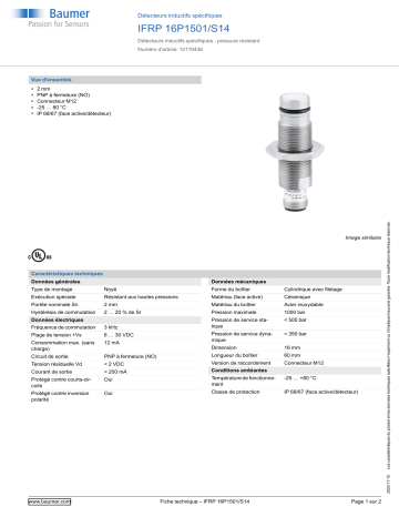 Baumer IFRP 16P1501/S14 Inductive sensors special version Fiche technique | Fixfr