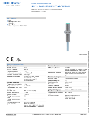 Baumer IR12V.P04S-F55.PO1Z.9BCU/E011 Inductive proximity switch Fiche technique | Fixfr