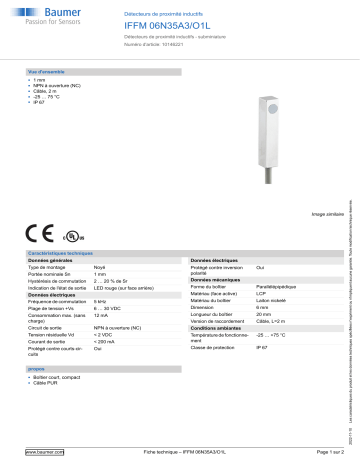 Baumer IFFM 06N35A3/O1L Inductive proximity switch Fiche technique | Fixfr