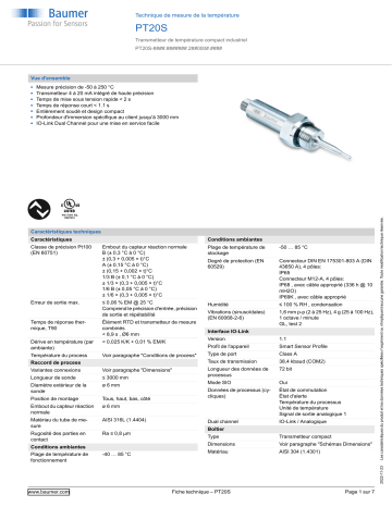 Baumer PT20S Temperature measurement Fiche technique | Fixfr