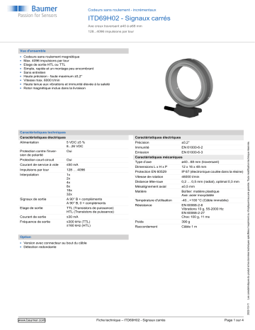 Baumer ITD69H02 - Rectangular signal Encoder Fiche technique | Fixfr