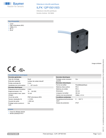 Baumer ILFK 12P1501/I03 Inductive sensors special version Fiche technique | Fixfr