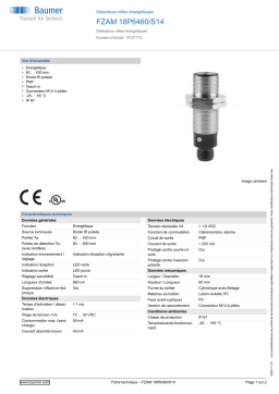 Baumer FZAM 18P6460/S14 Diffuse sensor Fiche technique