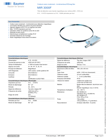 Baumer MIR 3000F Encoder Fiche technique | Fixfr