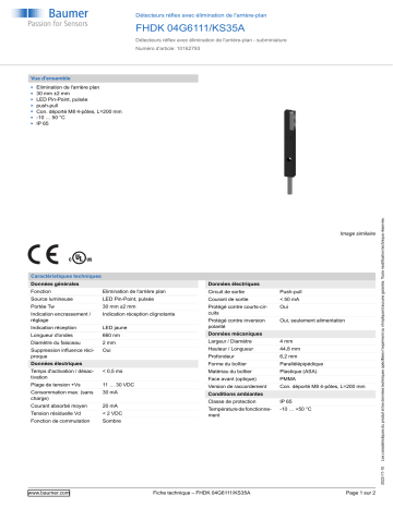 Baumer FHDK 04G6111/KS35A Diffuse sensor Fiche technique | Fixfr