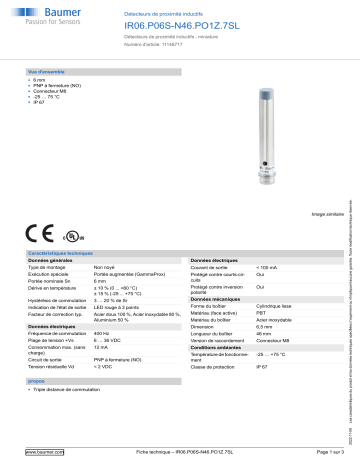 Baumer IR06.P06S-N46.PO1Z.7SL Inductive proximity switch Fiche technique | Fixfr