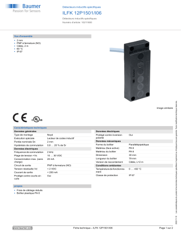 Baumer ILFK 12P1501/I06 Inductive sensors special version Fiche technique | Fixfr