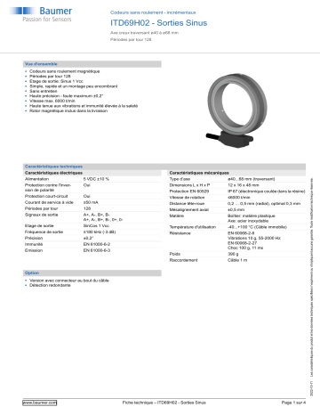 Baumer ITD69H02 - Sine signal Encoder Fiche technique | Fixfr