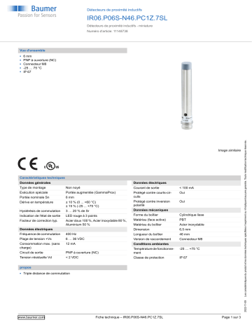 Baumer IR06.P06S-N46.PC1Z.7SL Inductive proximity switch Fiche technique | Fixfr