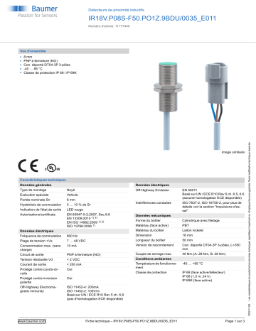 Baumer IR18V.P08S-F50.PO1Z.9BDU/0035_E011 Inductive proximity switch Fiche technique | Fixfr