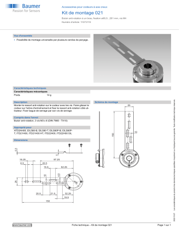 Baumer Mounting kit 021 Mounting hollow shaft encoder Fiche technique | Fixfr