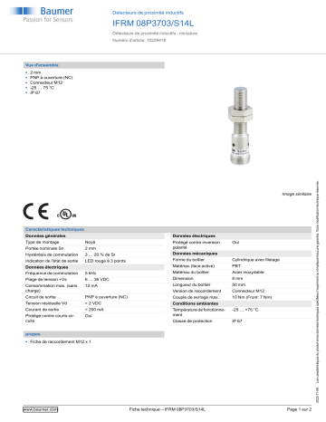 Baumer IFRM 08P3703/S14L Inductive proximity switch Fiche technique | Fixfr