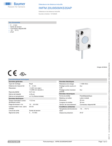 Baumer IWFM 20U9509/KS35AP Inductive distance sensor Fiche technique | Fixfr