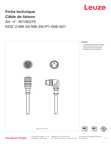 Leuze KDS U-M8-3A-M8-3W-P1-006-A01 Verbindungsleitung Manuel utilisateur | Fixfr