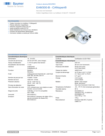 Baumer EAM300-B - CANopen® Absolute encoder Fiche technique | Fixfr