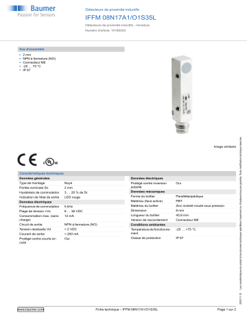 Baumer IFFM 08N17A1/O1S35L Inductive proximity switch Fiche technique | Fixfr